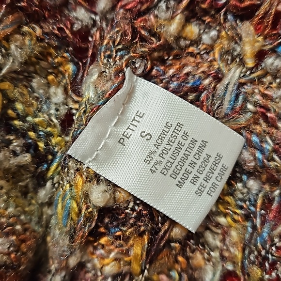 dressbarn Multicolor brown tan rust open knit horse bit closure Petite Small EUC - Picture 5 of 8